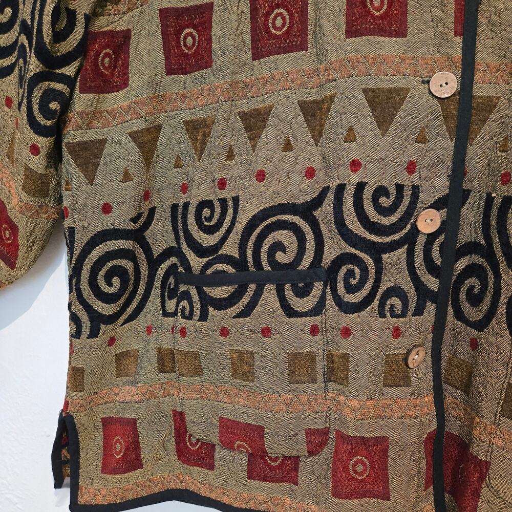 Vintage 2X Tally-Ho REVERSIBLE Geometric Art Tapestry Button-up Collared Jacket - Picture 10 of 14
